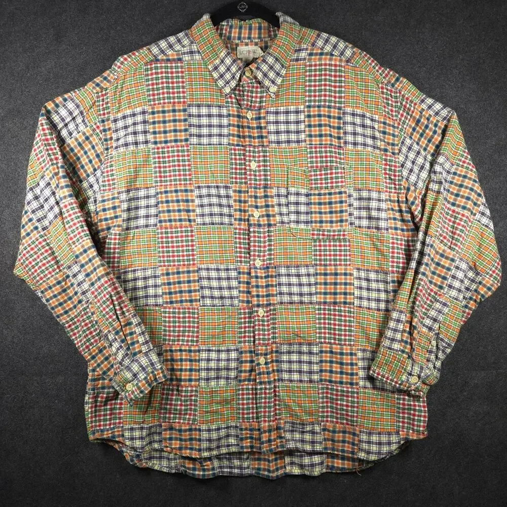 Vintage J. Crew Oarsman Shirt Masc Size XL Madras Plaid 100% Cotton
